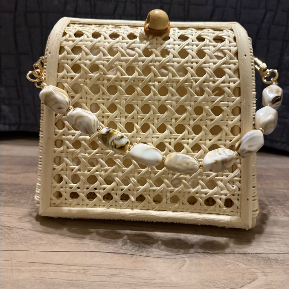 TJ Maxx Elegant Cream Woven Handbag with Gold Accents
